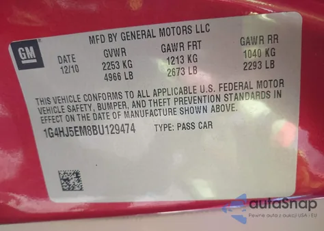 2011 Buick Lucerne Cxl Premium from USA, damaged, VIN 1G4HJ5EM8BU129474